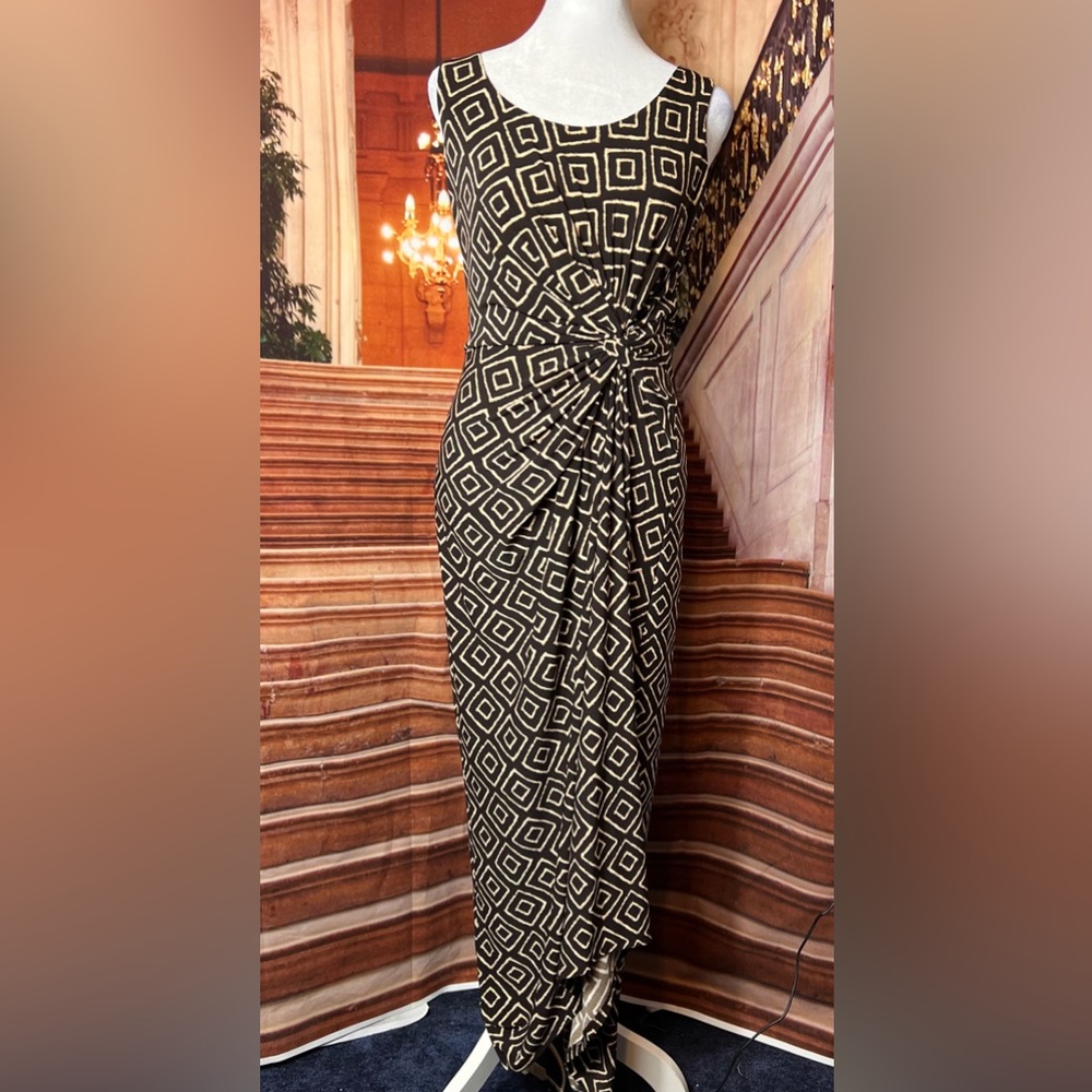 Lauren Ralph Lauren Black and Tan Patterned Maxi Dress